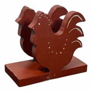 Vintage Wood Rooster Red Napkin Holder Farmhouse Decor Wooden Cottagecore